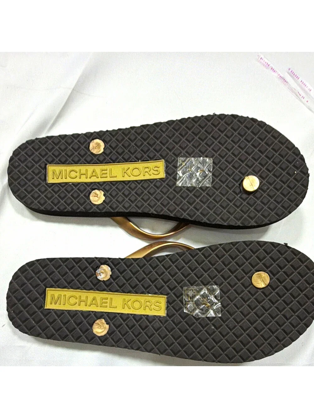 Michael Kors Women’s Black/Gold Thong Sandals Buckle Logo Accents Size 8
